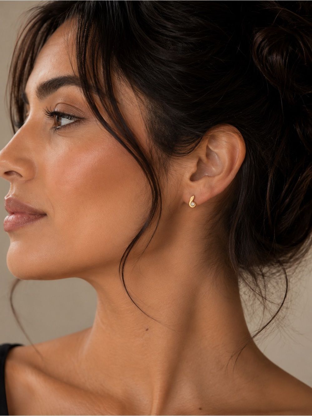 10K Yellow Gold Diamond Stud Earrings | Petite Curved Swirl Design
